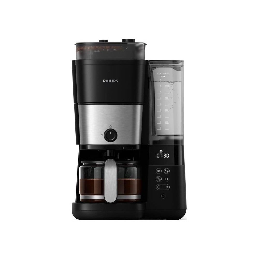 Cafetiere filtre avec broyeur intégré - PHILIPS - HD7888/01 - Jusqu'a 10 tasses - 1,25 L - Noir / Argent