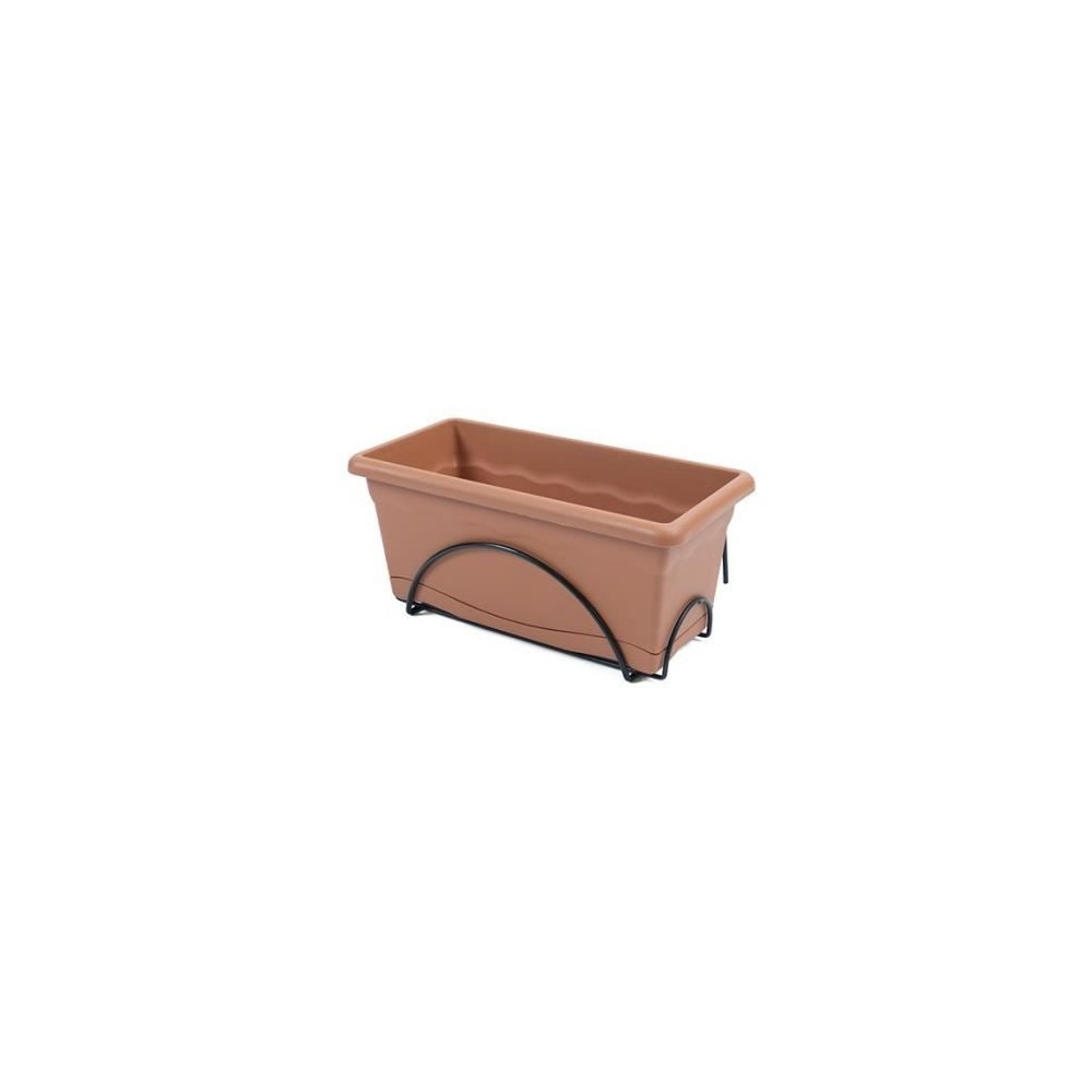 PLASTIKEN Jardiniere 40x20cm avec plateau et support balcon - Terracotta