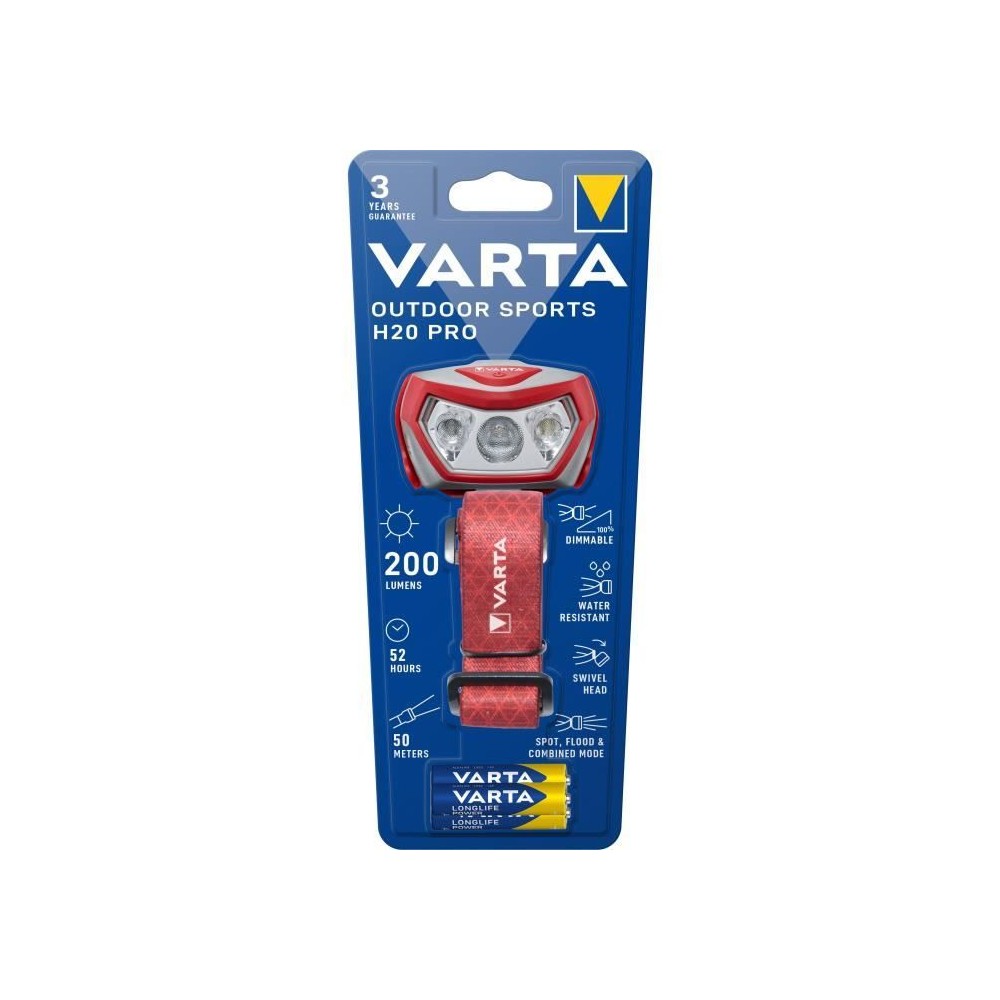 Frontale-VARTA-Outdoor Sports H20 Pro-200lm-Dimmable-IPX4-LED rouge-3