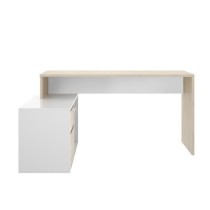 Bureau d'angle réversible avec rangement - Décor chene et blanc - Es