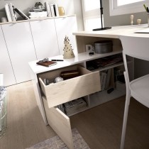 Bureau d'angle réversible avec rangement - Décor chene et blanc - Es