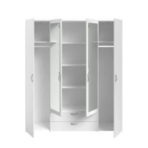 Armoire VARIA - Décor blanc - 4 portes battantes + 2 miroirs + 2 tiro