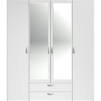 Armoire VARIA - Décor blanc - 4 portes battantes + 2 miroirs + 2 tiro