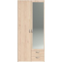 Armoire de chambre - VARIA - Décor chene - 2 portes dont 1 avec miroi