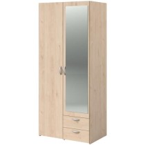 Armoire de chambre - VARIA - Décor chene - 2 portes dont 1 avec miroi