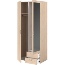 Armoire de chambre - VARIA - Décor chene - 2 portes dont 1 avec miroi