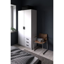 Armoire VEGA - Décor Blanc mat - 2 portes + 3 tiroirs - L 98,5 x P 49