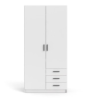 Armoire VEGA - Décor Blanc mat - 2 portes + 3 tiroirs - L 98,5 x P 49