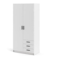 Armoire VEGA - Décor Blanc mat - 2 portes + 3 tiroirs - L 98,5 x P 49