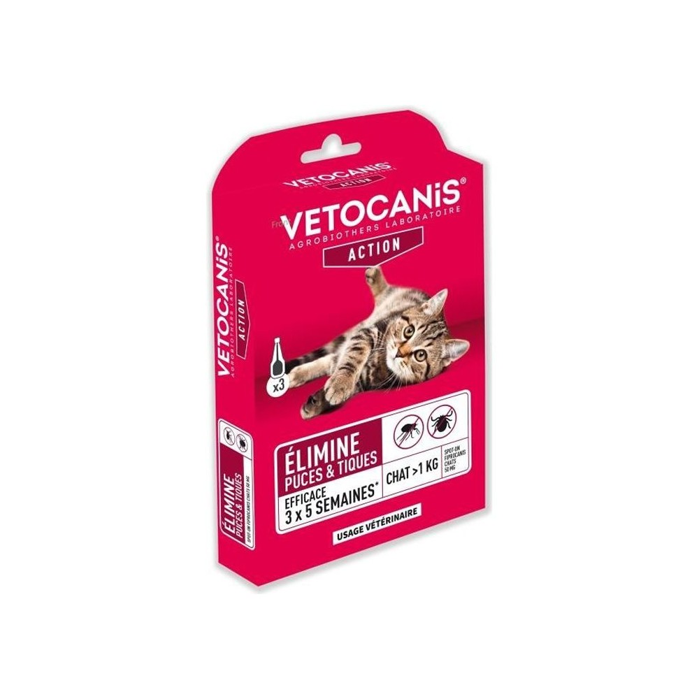 VETOCANIS Pipettes Spot on, Anti-puces et Anti-tiques - Pour chat