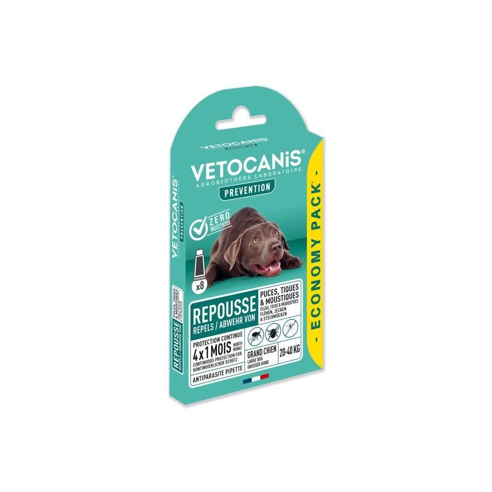 VETOCANIS Pipettes Anti Puces, Tiques, Moustiques, pour Chien 10-20 kg