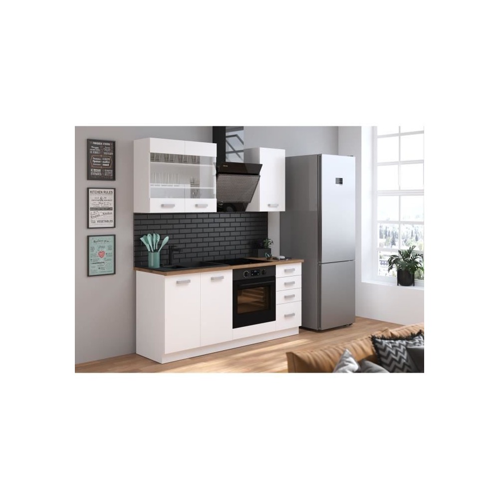 ATLAS Cuisine complete 5 éléments - Décor blanc - L180 cm - Plan de