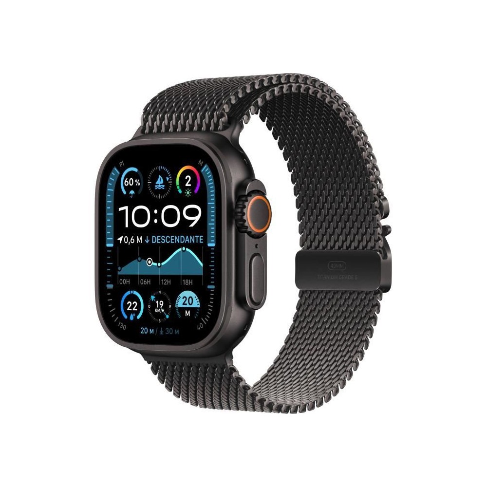 Apple Watch Ultra 2 GPS + Cellular - 49mm - Boîtier Black Titanium - Bracelet Black Titanium Milanese Loop - L