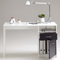 Bureau JACKSON - Décor blanc P/noir - L123 x H76,5 x P50 cm - Fabriqu