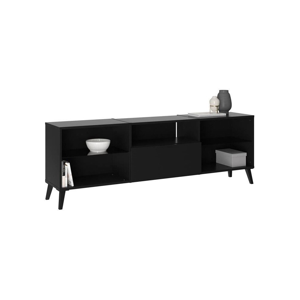 Meubles TV/Hifi Lowboard - Décor noir - L153,5 x H52 x P31,5 cm - Fab