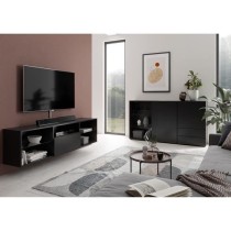 Meubles TV/Hifi Lowboard - Décor noir - L153,5 x H52 x P31,5 cm - Fab