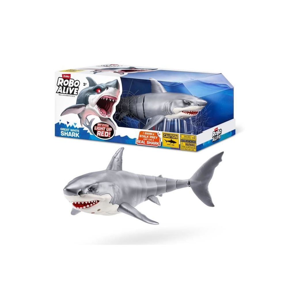 Jouet Interactif - ZURU - Shark Attack Robo Alive - Grand requin blanc avec mouvements réalistes et yeux brillants