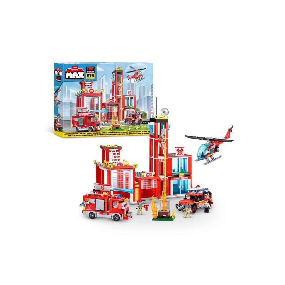 Set de Construction - ZURU - Fire Station Large (976 pieces) - Crée une caserne de pompiers avec véhicules et accessoires