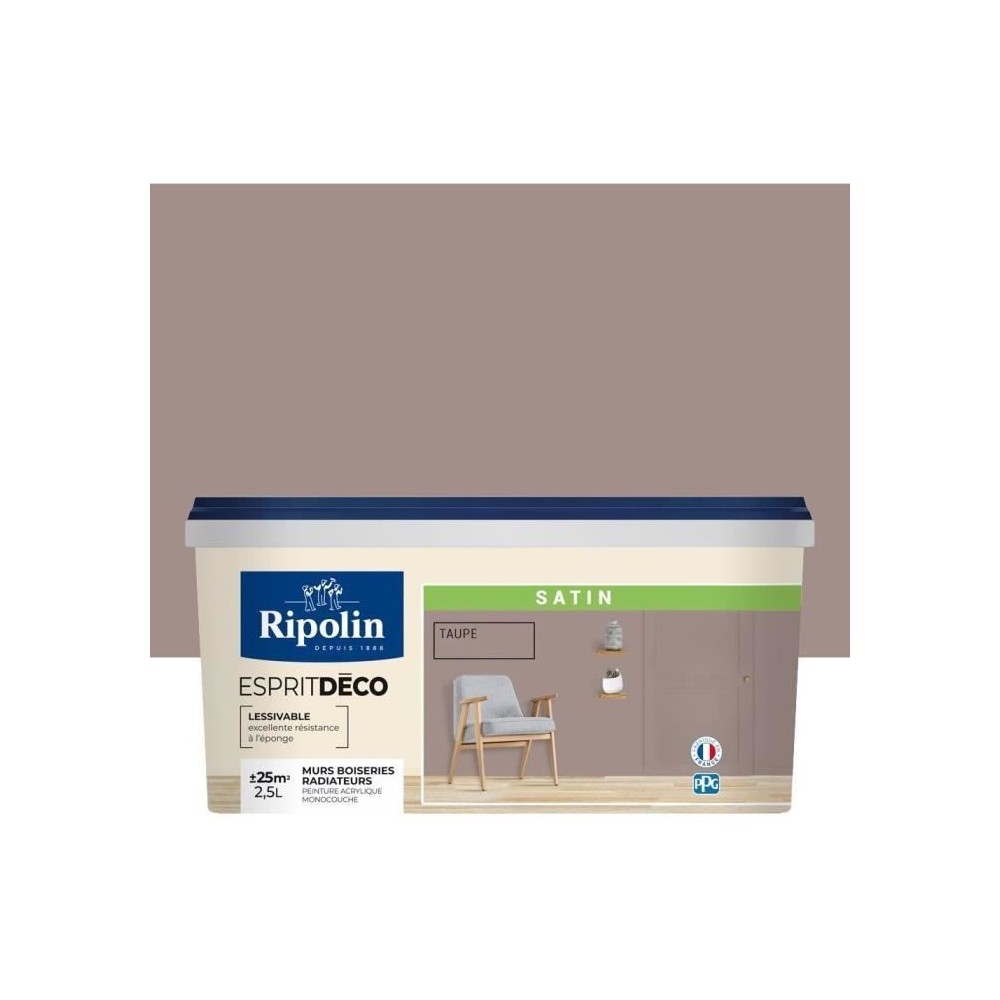 RIPOLIN Peinture murale pour toutes pieces - Taupe satin - 2,5 L