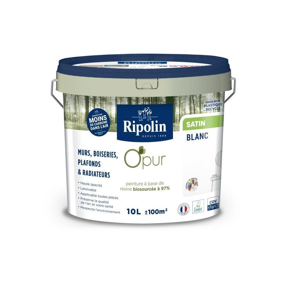 Peinture murs et plafonds - RIPOLIN - Blanc - Satin - 10 L