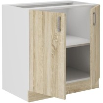 SARA Meuble bas - 2 portes - Décor chene sonoma - L80xP48xH82 cm - Pl