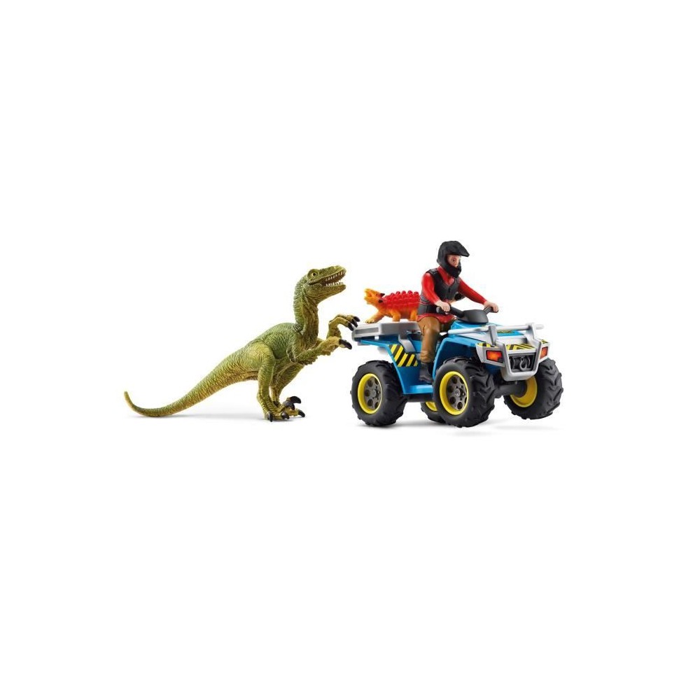 Fuite sur quad face au vélociraptor - Ensemble de Jouets Préhistoriq