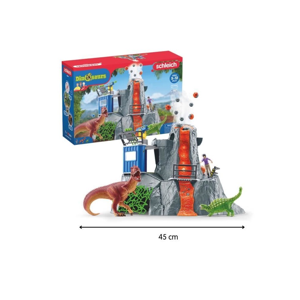 Expédition au grand Volcan, 1 figurine de chercheuse et 2 jouets dino