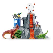 Expédition au grand Volcan, 1 figurine de chercheuse et 2 jouets dino