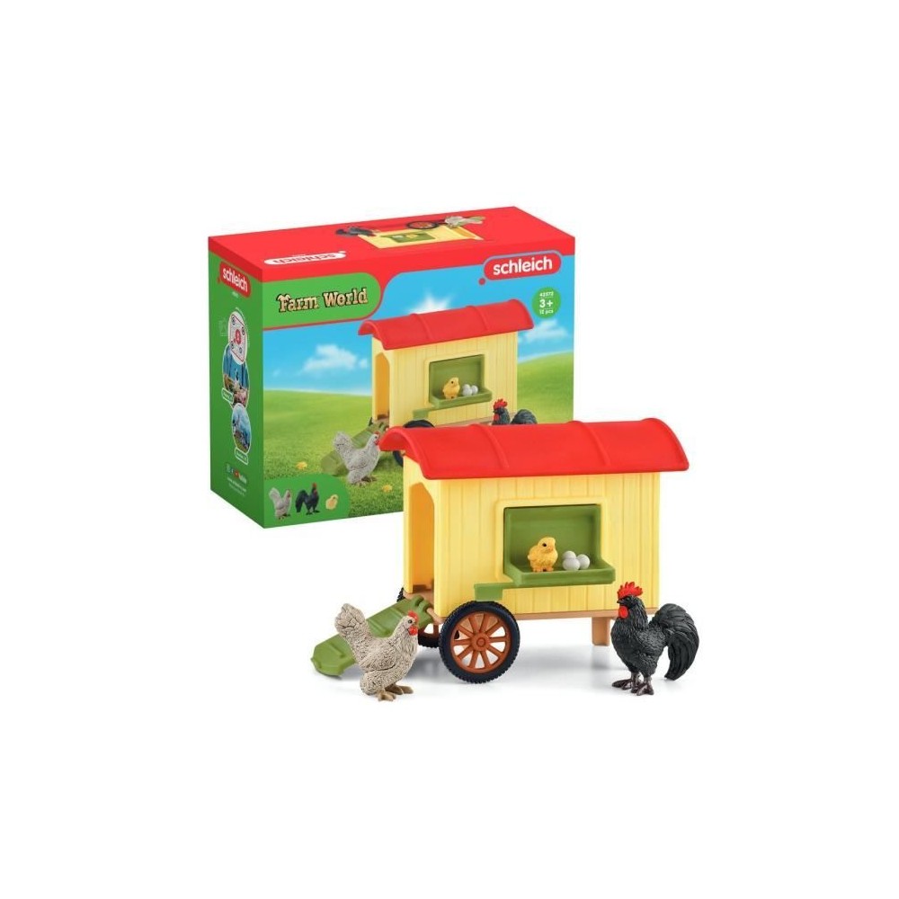 Coffret Poulailler Mobile SCHLEICH - Farm World - Avec 1 coq, 1 poulet