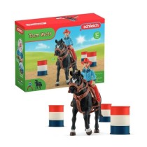 Figurine Cowgirl et Tonneaux de Racing et Cheval Schleich - Animaux de