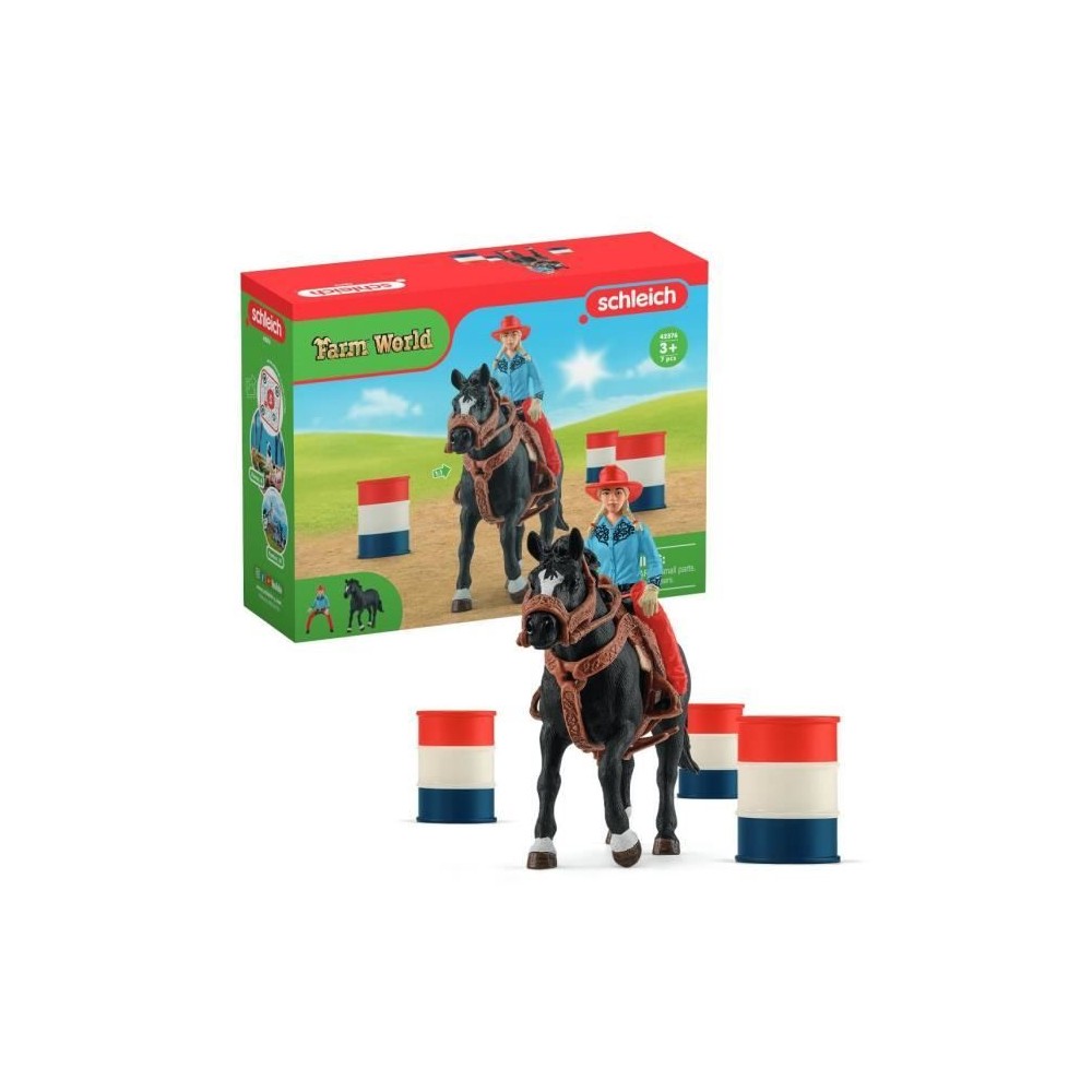 Figurine Cowgirl et Tonneaux de Racing et Cheval Schleich - Animaux de