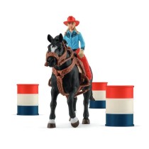 Figurine Cowgirl et Tonneaux de Racing et Cheval Schleich - Animaux de