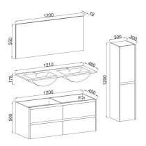 Ensemble SKARA set de salle de bain 120, vanity+vasque+miroir & Colonn