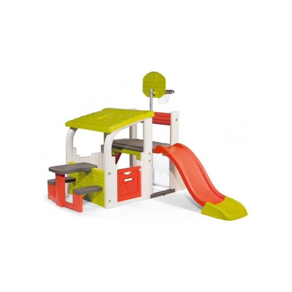 SMOBY - Fun Center - Maison de jeux multi-activités : toboggan, baske