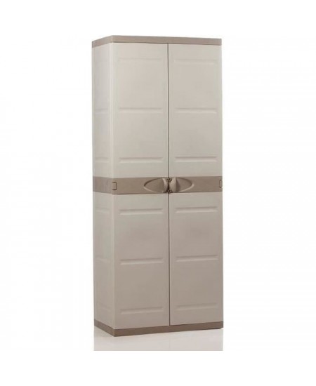 TITANIUM PLASTIKEN Armoire haute 2 portes avec étagères 70 x 44 x 176 cm Beige et Taupe Gamme TITANIUM Intérieur et Extérieu