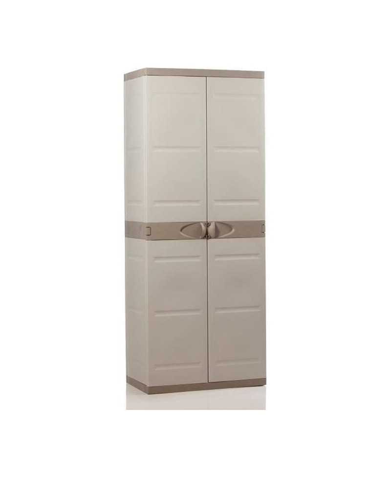 TITANIUM PLASTIKEN Armoire haute 2 portes avec étagères 70 x 44 x 176 cm Beige et Taupe Gamme TITANIUM Intérieur et Extérieu