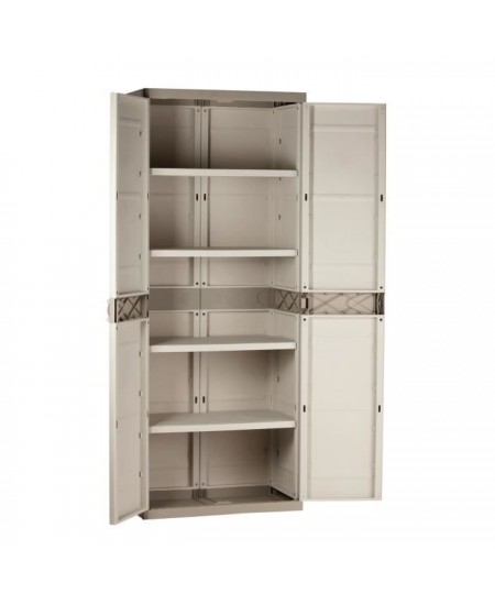 TITANIUM PLASTIKEN Armoire haute 2 portes avec étagères 70 x 44 x 176 cm Beige et Taupe Gamme TITANIUM Intérieur et Extérieu