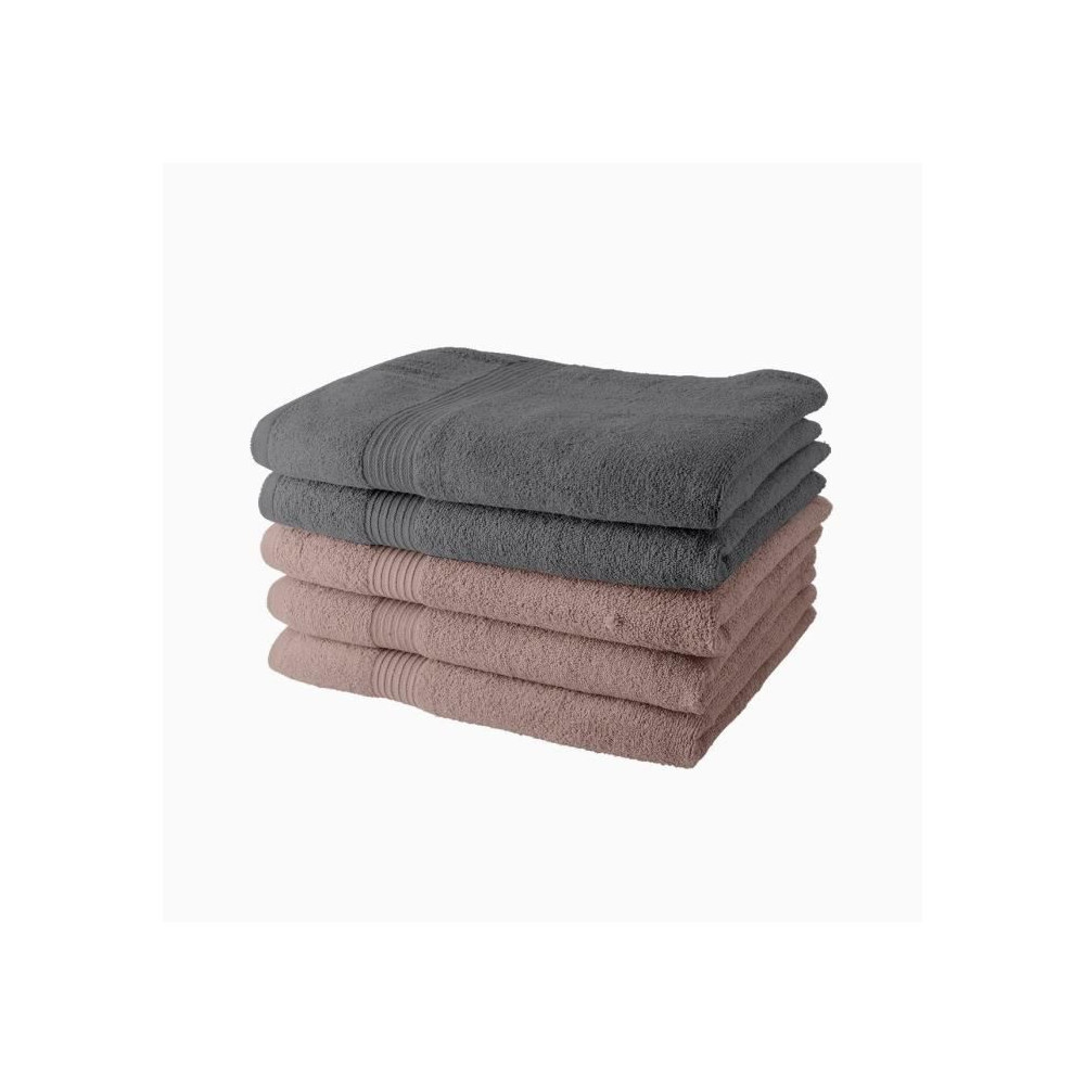 Lot de 5 Draps de Bain TODAY 70x130 cm 100% Coton - 3 roses des sables