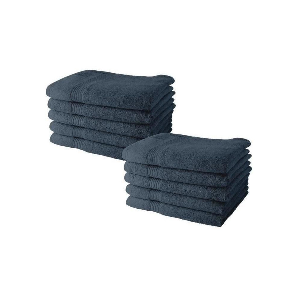 Lot de 10 serviettes de Toilette TODAY 50x90 cm 100% Coton - Denim