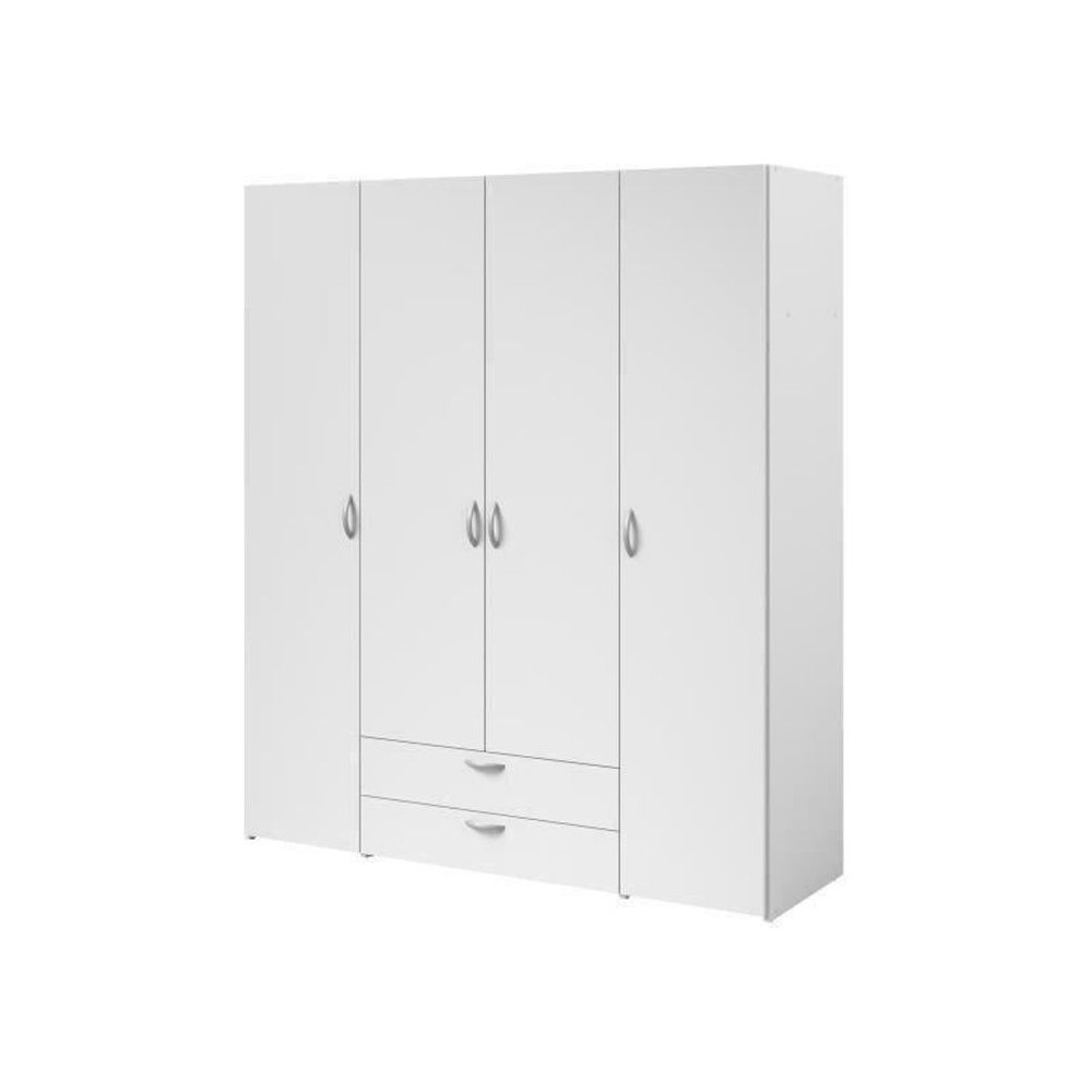 Armoire VARIA - Décor blanc - 4 portes battantes + 2 tiroirs - L 160