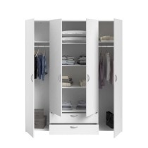 Armoire VARIA - Décor blanc - 4 portes battantes + 2 tiroirs - L 160