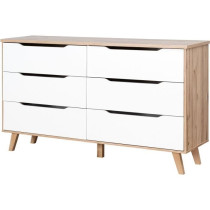 Commode 6 tiroirs - En panneaux de particules - Décor chene et blanc