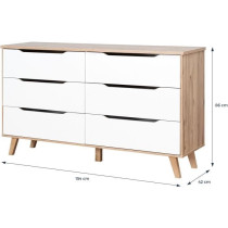 Commode 6 tiroirs - En panneaux de particules - Décor chene et blanc