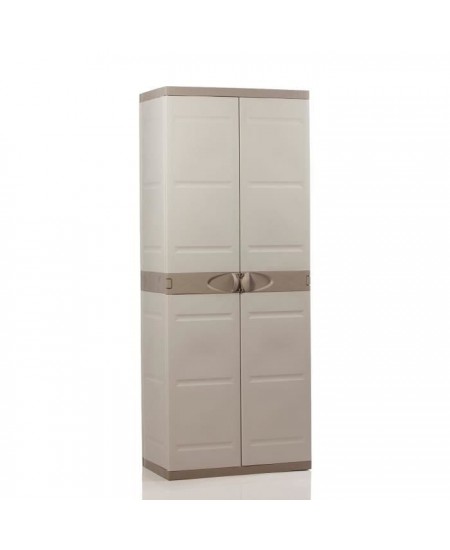 TITANIUM PLASTIKEN Armoire 2 portes avec étagères et penderie l70 x p44 x h176 cm Beige et Taupe Gamme TITANIUM Intérieur/Ext