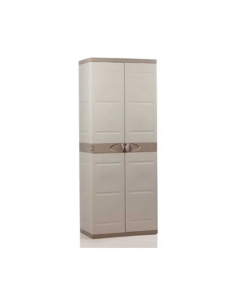 TITANIUM PLASTIKEN Armoire 2 portes avec étagères et penderie l70 x p44 x h176 cm Beige et Taupe Gamme TITANIUM Intérieur/Ext