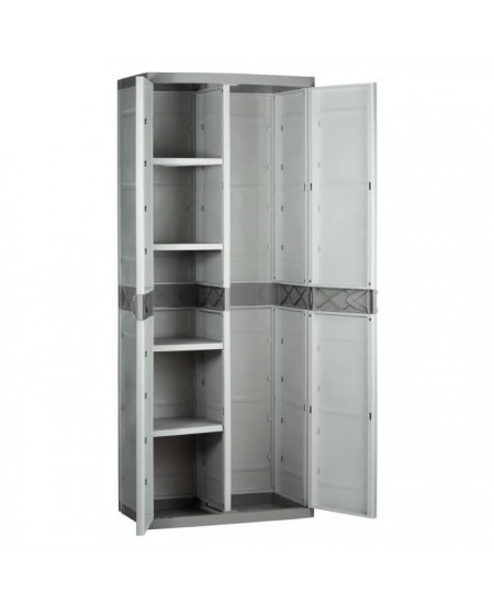 TITANIUM PLASTIKEN Armoire 2 portes avec étagères et penderie l70 x p44 x h176 cm Beige et Taupe Gamme TITANIUM Intérieur/Ext