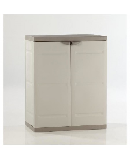 TITANIUM PLASTIKEN Armoire basse 2 portes avec étagères l70 x p44 x h88 cm Beige et Taupe Gamme TITANIUM Intérieur/Extérieur