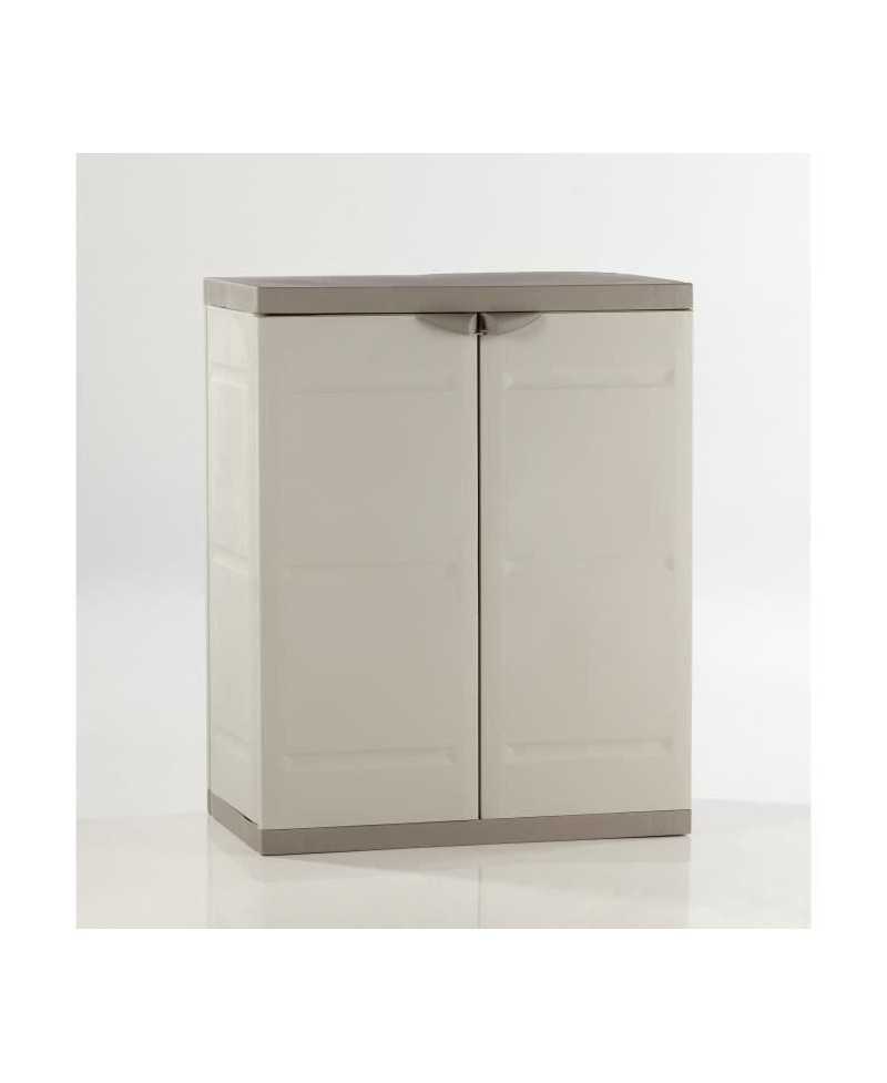 TITANIUM PLASTIKEN Armoire basse 2 portes avec étagères l70 x p44 x h88 cm Beige et Taupe Gamme TITANIUM Intérieur/Extérieur