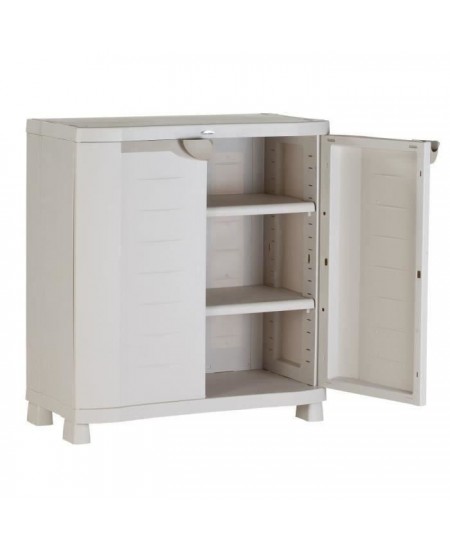 SPACESAVER 90 PLASTIKEN Armoire basse 2 portes avec étagères - l 90 x p 45 x h 100 cm - Gamme Space SAVER - Intérieur et Ext