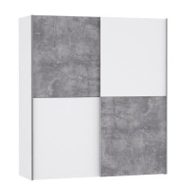 ULOS Armoire 2 portes coulissantes - Décor béton gris clair et blanc